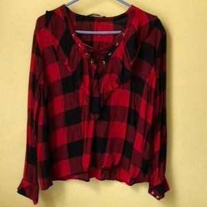 Red & black plaid top